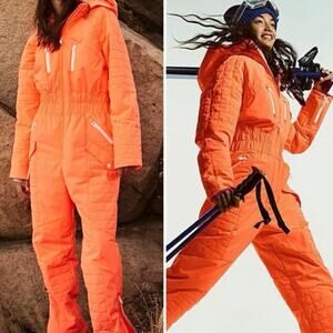 Free People Orange Quilted Jumpsuit